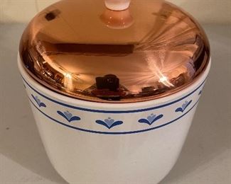 Vintage Portugal Canister Floral Design with Copper Lid 