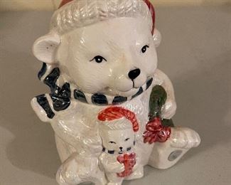 Christmas Polar Bear and Baby Cookie Jar