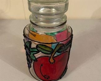 Vintage Hand Painted Fruit Glass Jar