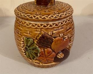 Vintage Brown Basketweave Cookie Jar