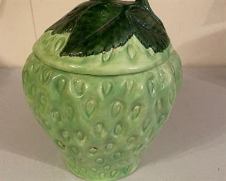 Vintage Handmade Green Berry Cookie Jar