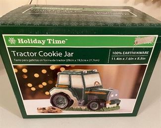 Holiday Time Green Tractor Cookie Jar