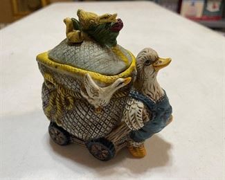 Vintage Goose Pulling a Carriage Figurine