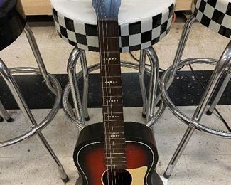 Vintage Airline Red Parlor Acoustic Guitar w/ hard case