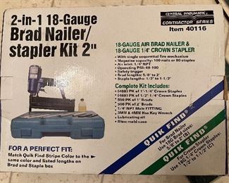 Central Pneumatic 2-in-1 18-Gauge Brad Nailer/Stapler Kit 2” NIB
