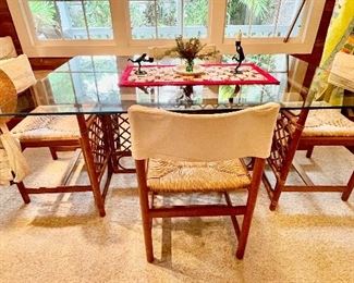 Old Key West style Rattan dining table and chairs with Sandford Birdsey fabric covers