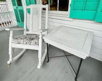 Antique Old Key West outdoor porch rocking chair and table