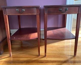Pair of Mersman side tables. 16"w x 24" h x 24" d. Available for pre-sale starting 1/9/23. Text 615-854-8535 for more information and/or to arrange a time to view.