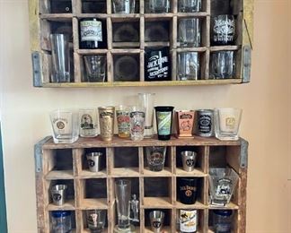 Whiskey glasses in vintage Pepsi crates