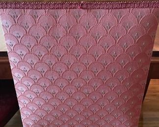 Landstrom Furniture Art deco 60-inch dining table with 3 - 11 inch leaves.  Six dining chairs and and two captains chairs apholstered in mauve/dusty rose pattern with green accent.  Has matching hutch and buffet. Available for pre-sale starting 1/9/23. Text 615-854-8535 for more information and/or to arrange a time to view.