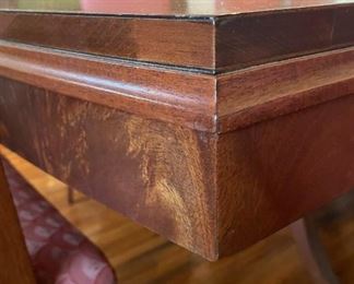 Landstrom Furniture Art deco 60-inch dining table with 3 - 11 inch leaves.  Six dining chairs and and two captains chairs apholstered in mauve/dusty rose pattern with green accent.  Has matching hutch and buffet. Available for pre-sale starting 1/9/23. Text 615-854-8535 for more information and/or to arrange a time to view.