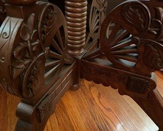 Ornate wooden table with marble top. 28 wide x 29 high x 20 deep.  Available for pre-sale starting 1/9/23. Text 615-854-8535 for more information and/or to arrange a time to view.