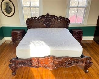 Absolutely gorgeous ornate king-sized bed! 84"w x 59"h . Available for pre-sale starting 1/9/23. Text 615-854-8535 for more information and/or to arrange a time to view.