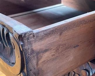 Baroque revival serpentine mahogany carved nightstand. We have a pair of these. 23.5" w x 26"h x 14"d. Available for pre-sale starting 1/9/23. Text 615-854-8535 for more information and/or to arrange a time to view.