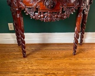 Baroque-inspired semi-circle wooden table. 48"w x 32"h x 22"d.  Available for pre-sale starting 1/9/23. Text 615-854-8535 for more information and/or to arrange a time to view.