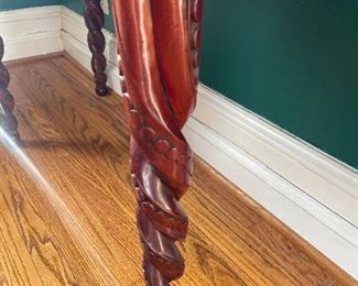 Baroque-inspired semi-circle wooden table. 48"w x 32"h x 22"d.  Available for pre-sale starting 1/9/23. Text 615-854-8535 for more information and/or to arrange a time to view.