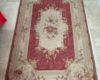 Vintage Hand Woven Needlepoint Rug Rose/Beige	110x72in	
