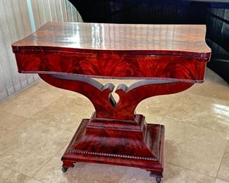 Antique Empire Mahogany Card Table With Lyre Base	Top Open: 35x35.5in <BR>30x35x17.5	HxWxD
