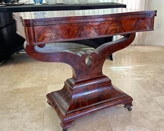 Antique Empire Mahogany Card Table With Lyre Base	Top Open: 35x35.5in <BR>30x35x17.5	HxWxD
