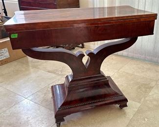 Antique Empire Mahogany Card Table With Lyre Base	Top Open: 35x35.5in <BR>30x35x17.5	HxWxD
