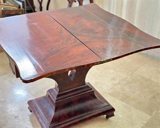 Antique Empire Mahogany Card Table With Lyre Base	Top Open: 35x35.5in <BR>30x35x17.5	HxWxD
