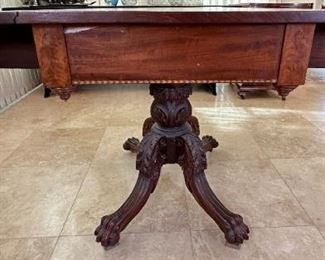 Antique Mahogany Empire Drop Leaf Table C: 1825	Top Open: 39x44.25in<BR>29x39x22.25	HxWxD
