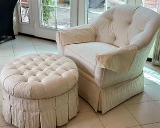 As-Is Ethan Allen Barrel Chair And Ottoman	Chair: 33x34x30in	HxWxD
