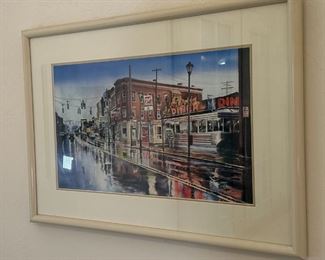 Signed/Framed Cheryl Stein Red Robin Diner Art Litho  Johnson City, NY	Frame: 19.5. x 26.5in	