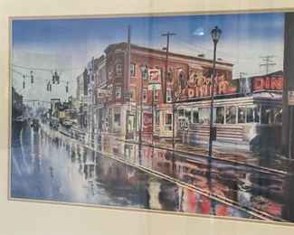 Signed/Framed Cheryl Stein Red Robin Diner Art Litho  Johnson City, NY	Frame: 19.5. x 26.5in	