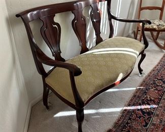 Settee Mahogany with Yellow upholstery 19th Century	34 x 49 x 26.5in	HxWxD
