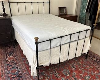 Iron Bed with Brass Finials, standard Double Bed	52 x 54 x 81 in <BR>mattress 53 x 75	HxWxD
