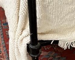 Iron Bed with Brass Finials, standard Double Bed	52 x 54 x 81 in <BR>mattress 53 x 75	HxWxD
