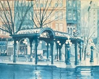 Paul N. Norton Art Pioneer Square Seattle watercolor print	Frame: 14.5 x 19.5in	
