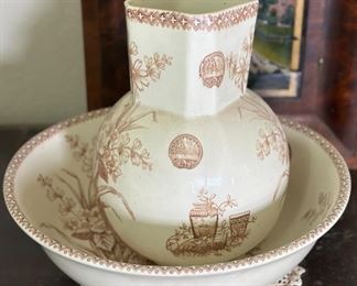 CW Turner & Sons Benedick Tunstall Pitcher & Bowl	Pitcher:    11.5 inches high Bowl: 14.75 inches diameter.	

