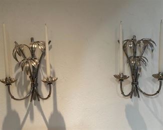 2pc Metal Bamboo Wall Sconces, circa 1970		
