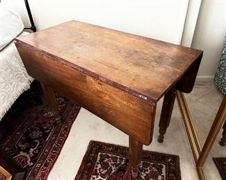 Old wooden two side drop leaf table	39 x 39. Leaf down 20 x 39.	
