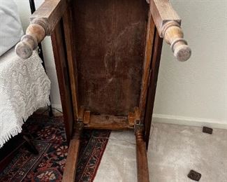 Old wooden two side drop leaf table	39 x 39. Leaf down 20 x 39.	
