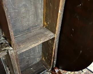 1800s Cherrywood dropleaf table	Table leaves expanded 52 inches long 42 inches wide, 27.25 inches tall. Leaves collapsed 18 inches wide.	
