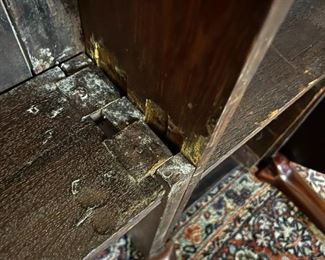 1800s Cherrywood dropleaf table	Table leaves expanded 52 inches long 42 inches wide, 27.25 inches tall. Leaves collapsed 18 inches wide.	
