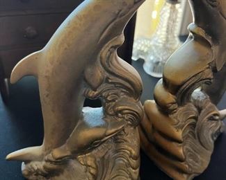 Brass, dolphin, bookends	7 inches tall, 5 inches wide	
