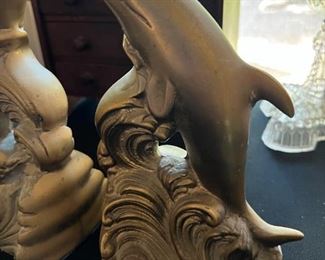 Brass, dolphin, bookends	7 inches tall, 5 inches wide	

