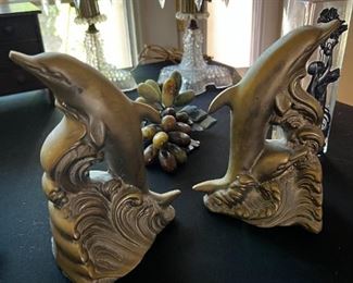 Brass, dolphin, bookends	7 inches tall, 5 inches wide	
