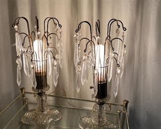 Art, deco, crystal glass, nightstand lamps	15.5 inches tall 6.5 inches diameter.	
