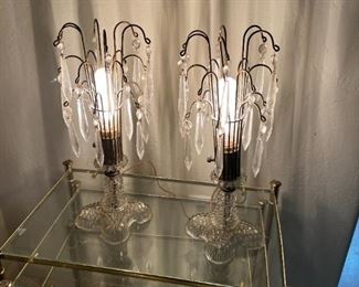 Art, deco, crystal glass, nightstand lamps	15.5 inches tall 6.5 inches diameter.	
