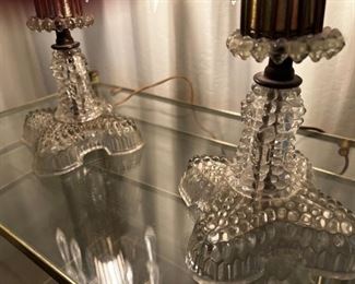 Art, deco, crystal glass, nightstand lamps	15.5 inches tall 6.5 inches diameter.	

