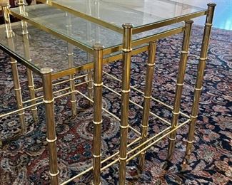 Three brass nesting tables	Biggest table dimensions 21, 13 x 20.5 middle table 19 x 13 x 18.5 smallest nesting table 17 x 13 x 17.5.	
