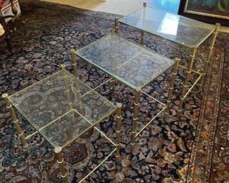 Three brass nesting tables	Biggest table dimensions 21, 13 x 20.5 middle table 19 x 13 x 18.5 smallest nesting table 17 x 13 x 17.5.	
