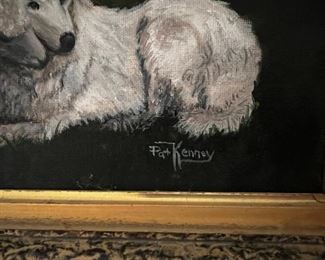 Original oil signed, Pat, Kenny, dog and sheep portrait	Frame size 13.25 inches tall 15.5 inches wide 2.5 inches deep	
