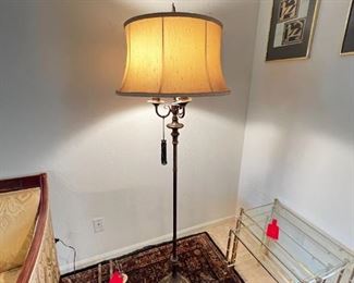 Solid, brass candlestick floor lamp	64 inches tall lampshade diameter,  19 inches	
