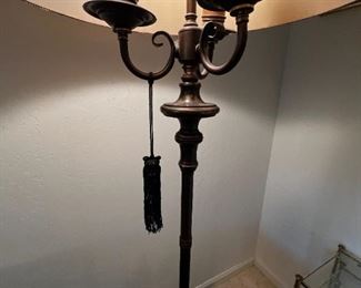 Solid, brass candlestick floor lamp	64 inches tall lampshade diameter,  19 inches	
